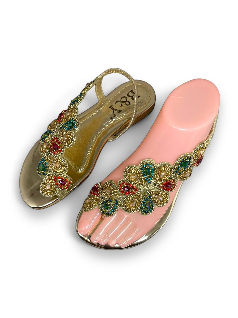 Sandália 1013 Dourado Colorido Sem Salto