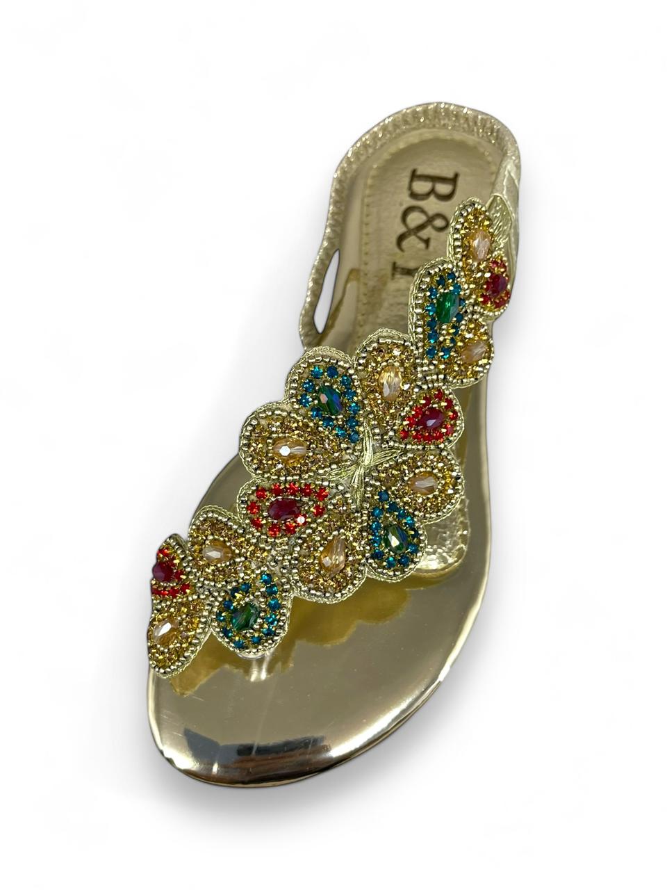 Sandália 1013 Dourado Colorido Sem Salto