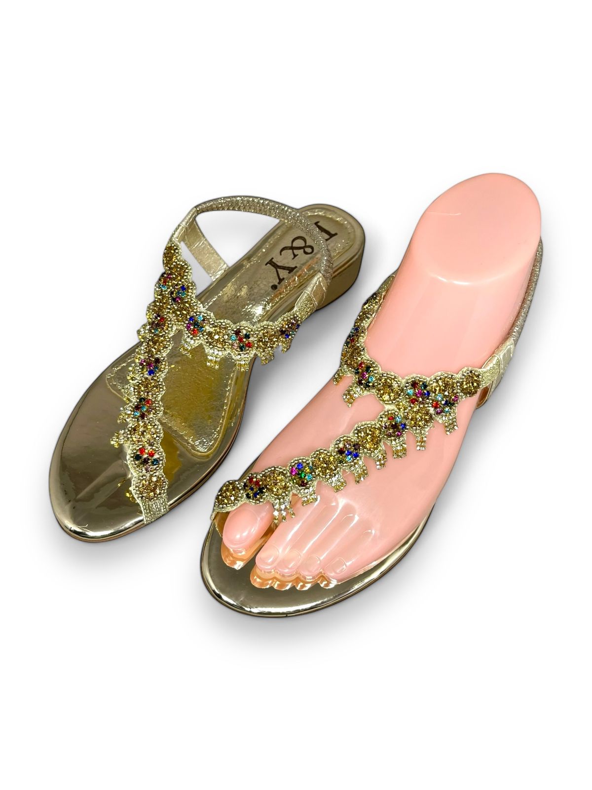 Sandália 9139 Dourado Colorido Com Salto Bloco 3cm