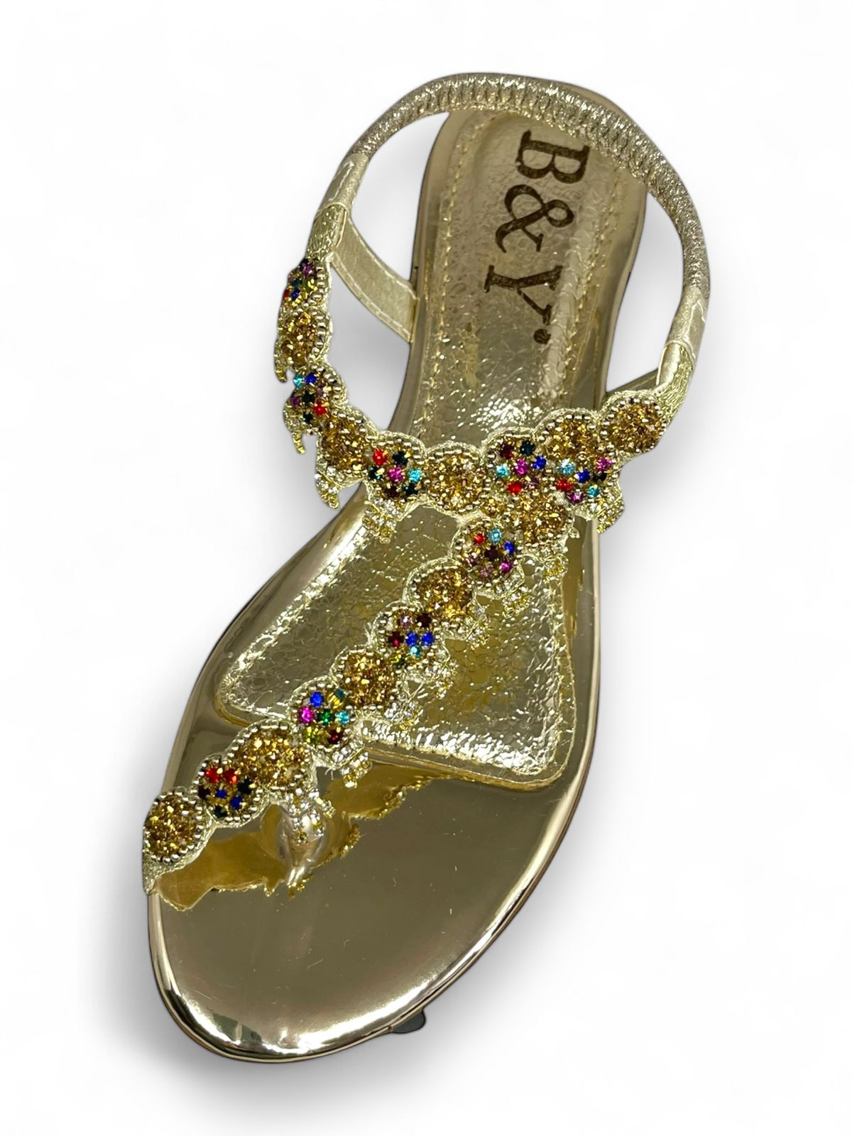 Sandália 9139 Dourado Colorido Com Salto Bloco 3cm