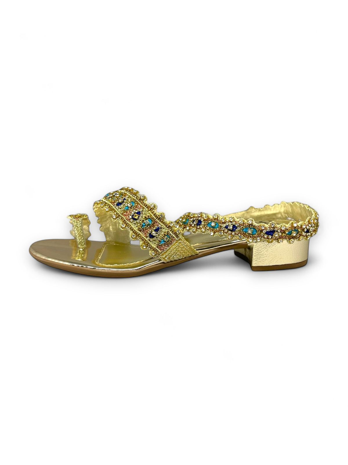 Sandália 9350 Dourado Com Salto Bloco 3cm
