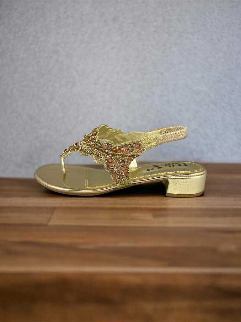 Sandália 9378 Dourado Com Salto Bloco 3cm