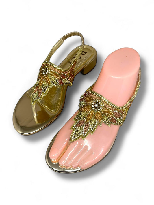 Sandália 9398 Dourado Com Salto Bloco 3cm