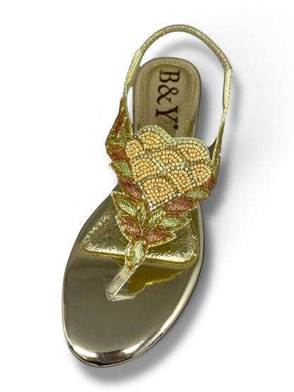 Sandália 9411 Dourado Com Salto Bloco 3cm