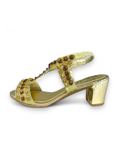 Sandália 9458 Dourado Com Salto Alto 6cm