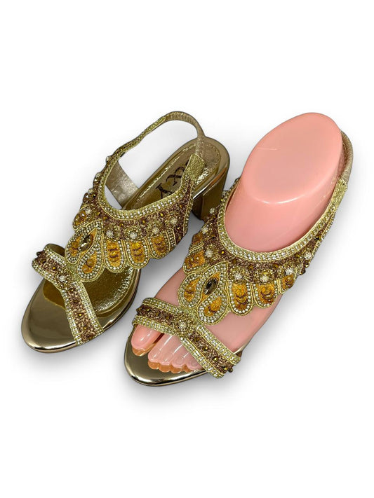 Sandália 9462 Dourado Com Salto 6cm