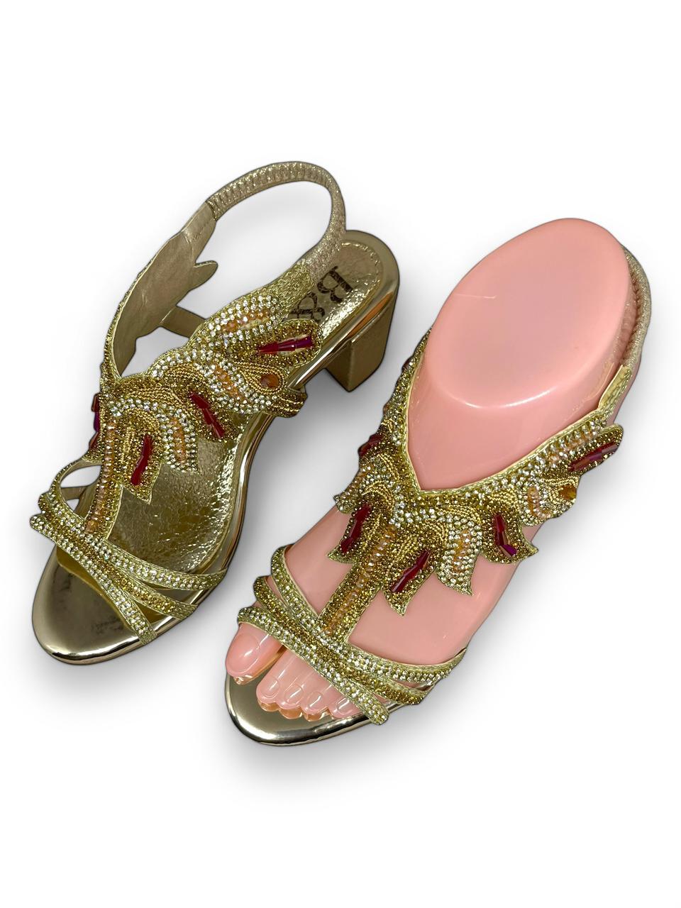 Sandália 9534 Dourado Com Salto Alto 6cm