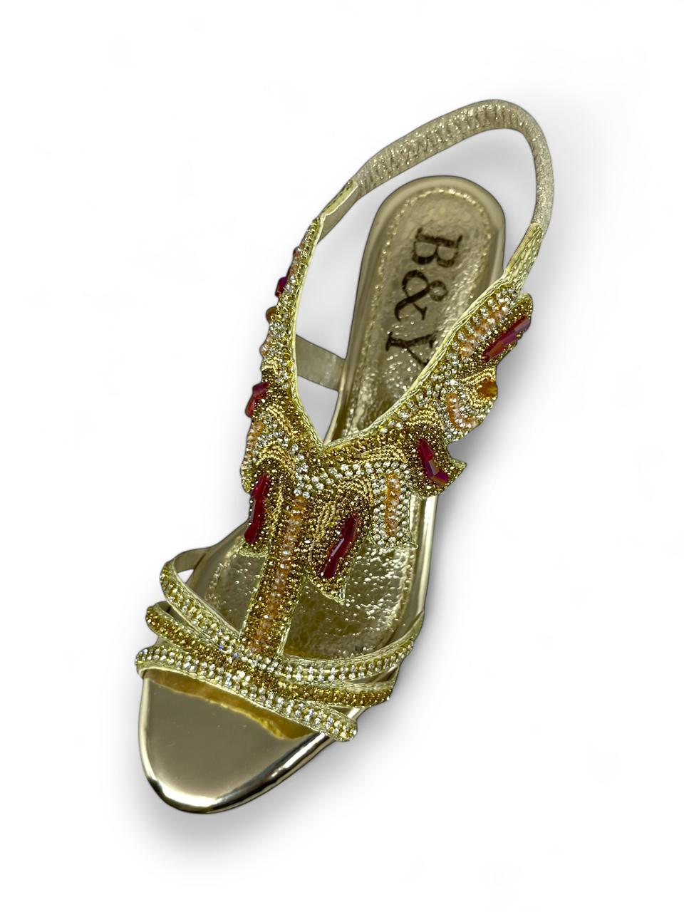 Sandália 9534 Dourado Com Salto Alto 6cm