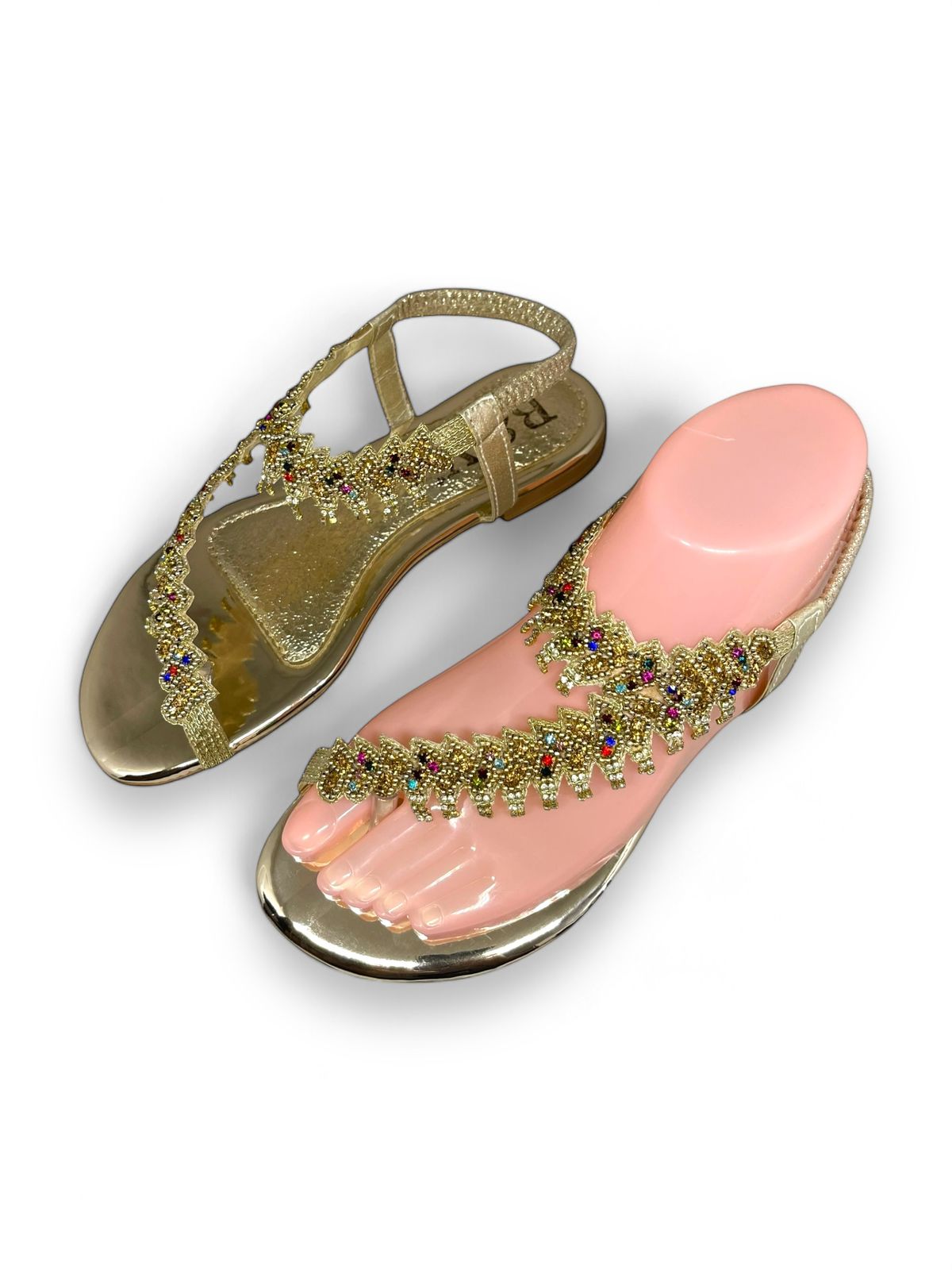 Sandália 9542 Dourado Colorido Sem Salto