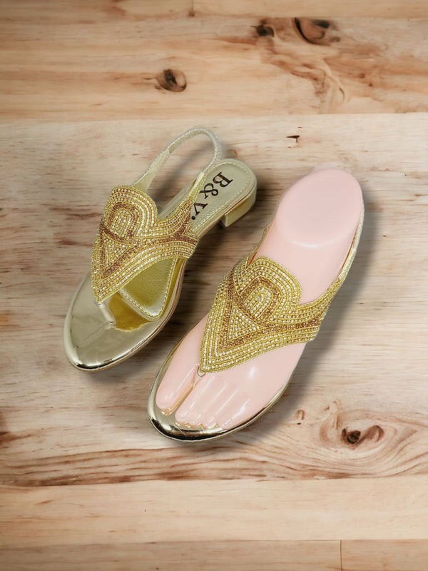 Sandália 9567 Dourado Com Salto Bloco 3cm