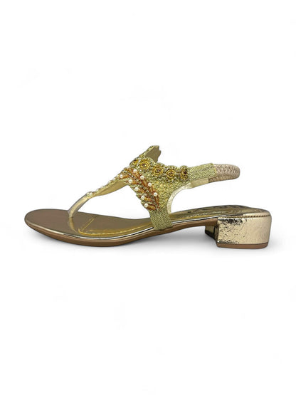Sandália 9572 Dourado Com Salto Bloco 3cm