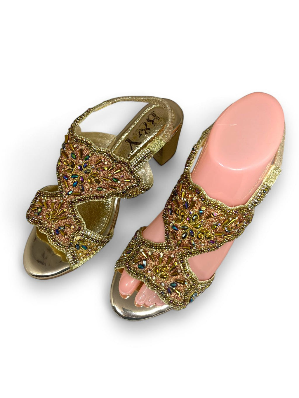 Sandália 9633 Dourado Com Salto Bloco 3cm