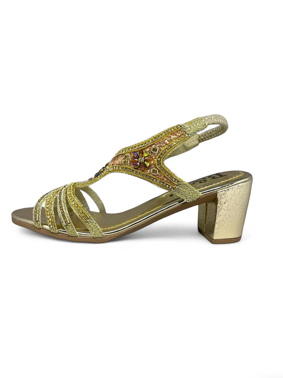 Sandália 9707 Dourado Com Salto 6cm