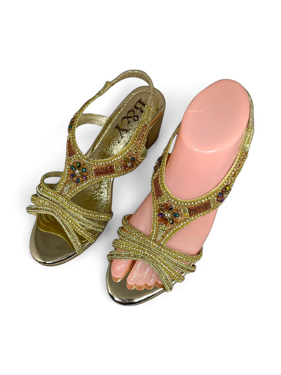 Sandália 9707 Dourado Com Salto 6cm