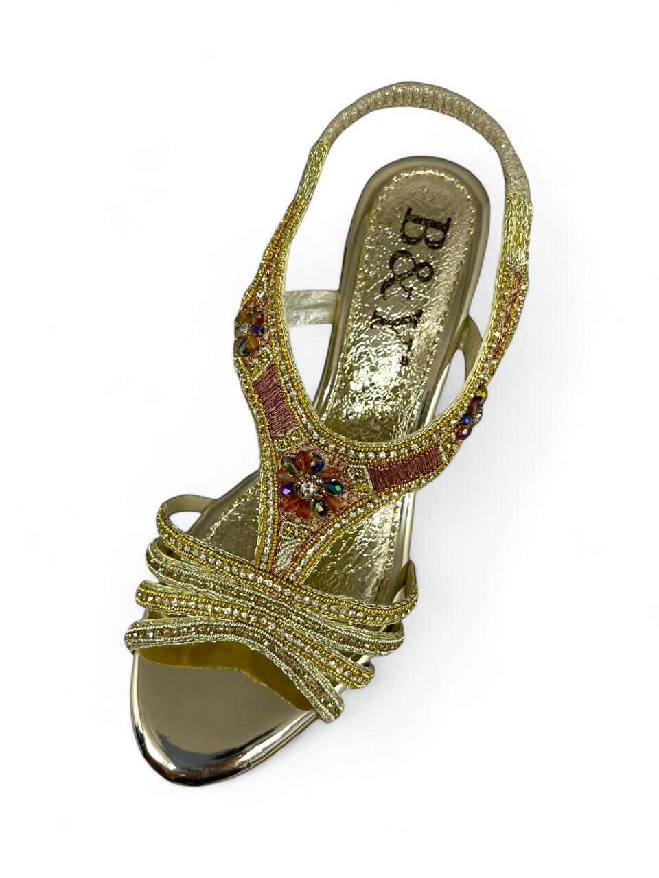 Sandália 9707 Dourado Com Salto 6cm