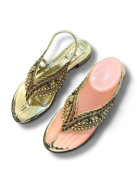 Sandália 9746 Dourado Com Salto Bloco 3cm