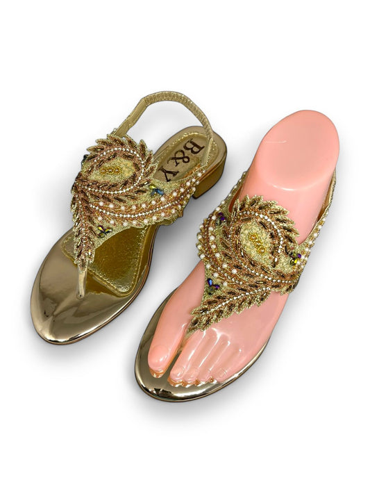 Sandália 9767 Dourado Com Salto Bloco 3cm