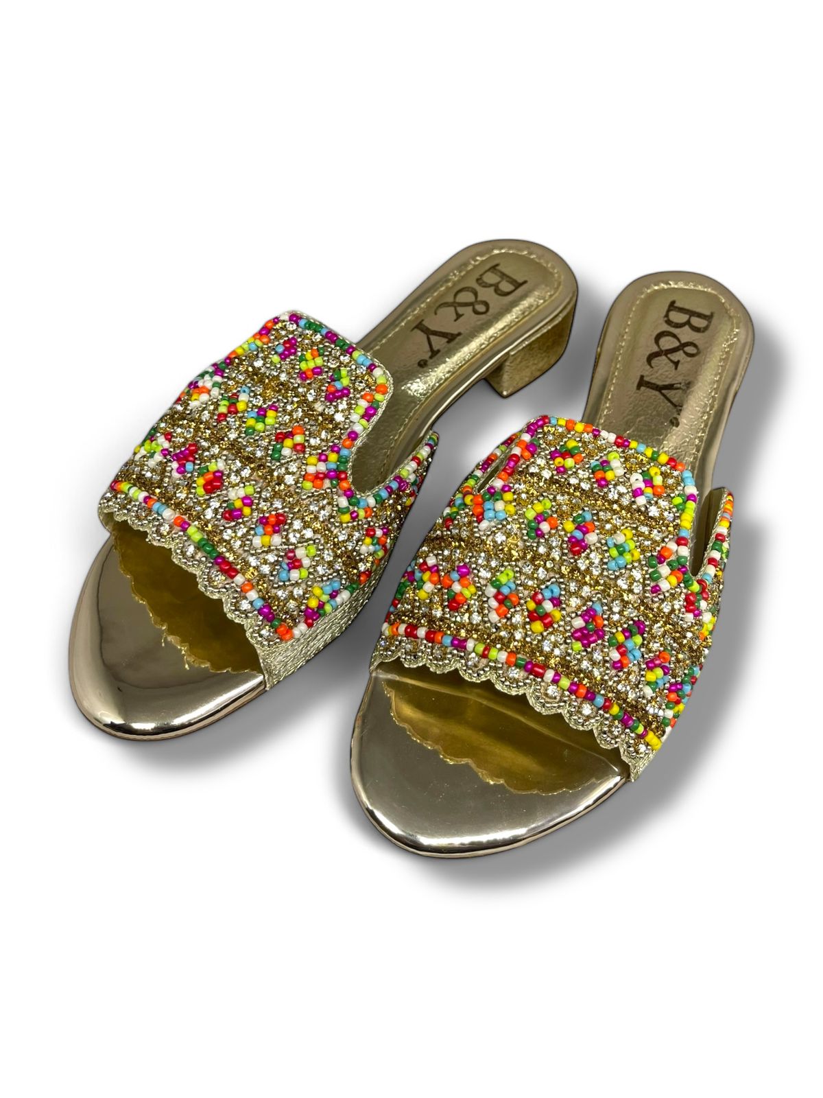 Tamanco 9134 Dourado Colorido Salto Bloco