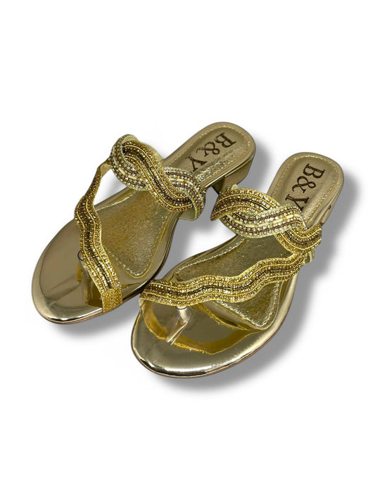 Tamanco 9617 Dourado Com Salto Bloco 3cm